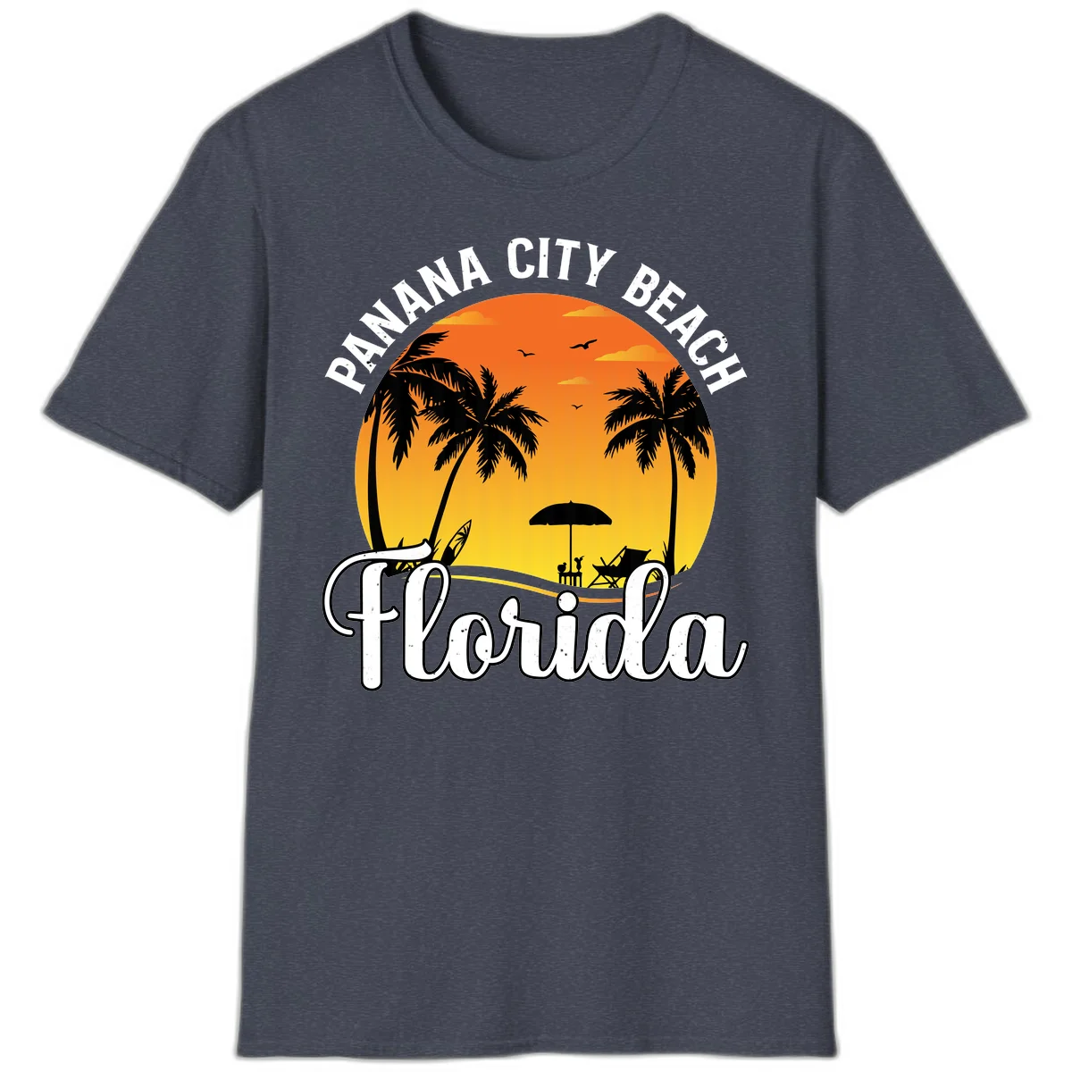 Panama City Beach Tiki Sunset T-Shirt in Heather Navy