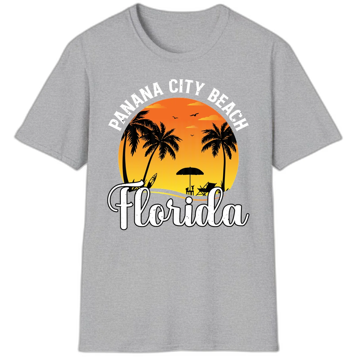 Panama City Beach Tiki Sunset T-Shirt in Sport Grey
