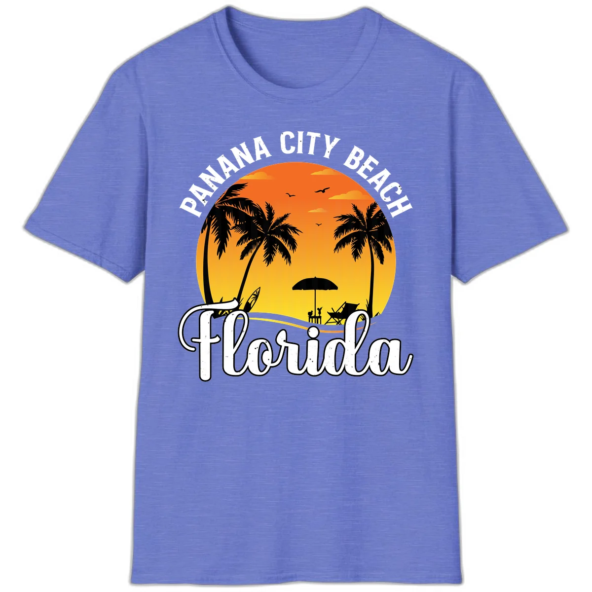 Panama City Beach Tiki Sunset T-Shirt in Heather Royal