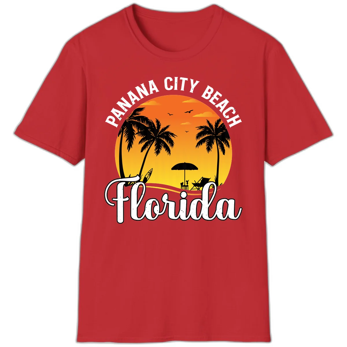 Panama City Beach Tiki Sunset T-Shirt in Red