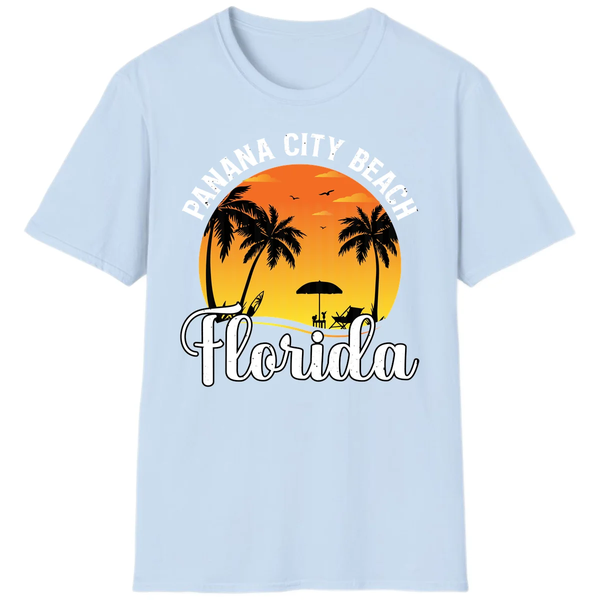 Panama City Beach Tiki Sunset T-Shirt in Light Blue