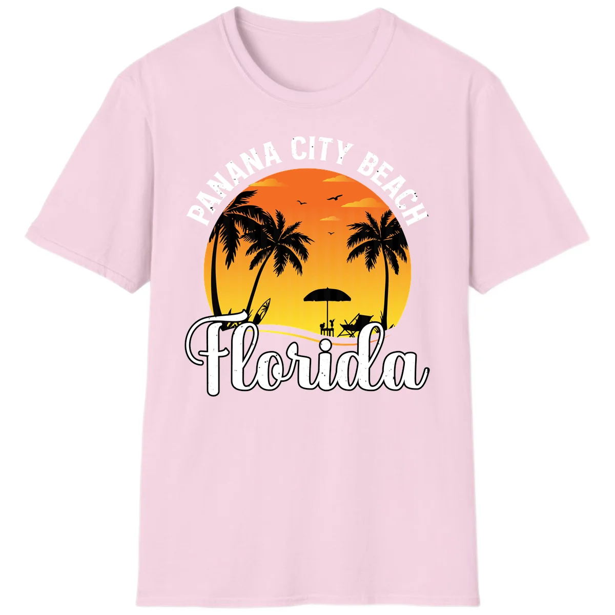 Panama City Beach Tiki Sunset T-Shirt in Light Pink