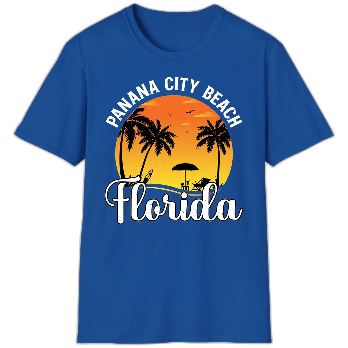 Panama City Beach Tiki Sunset T-Shirt in Royal