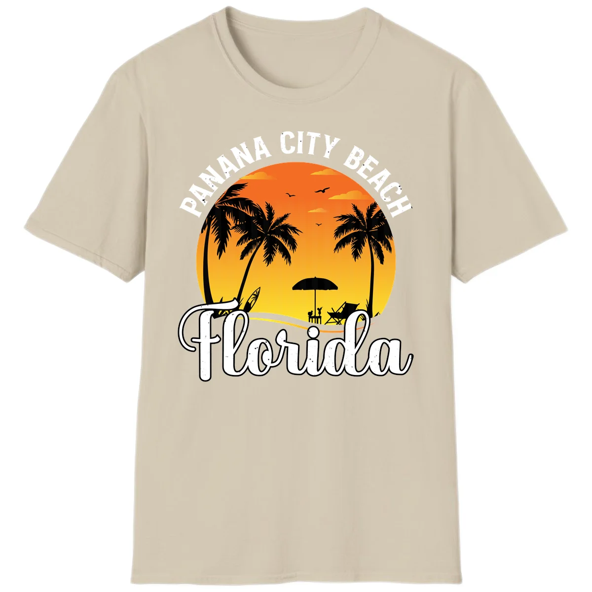 Panama City Beach Tiki Sunset T-Shirt in Sand