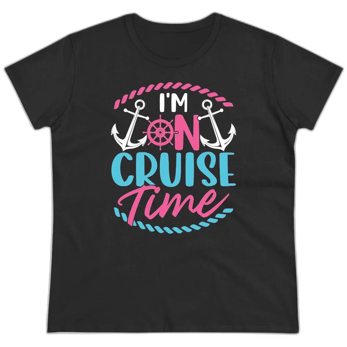 I'm On Cruise Time Ladies Tee in Black
