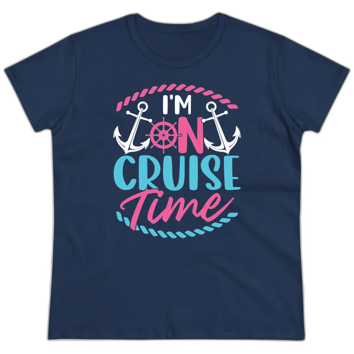 I'm On Cruise Time Ladies Tee in Navy