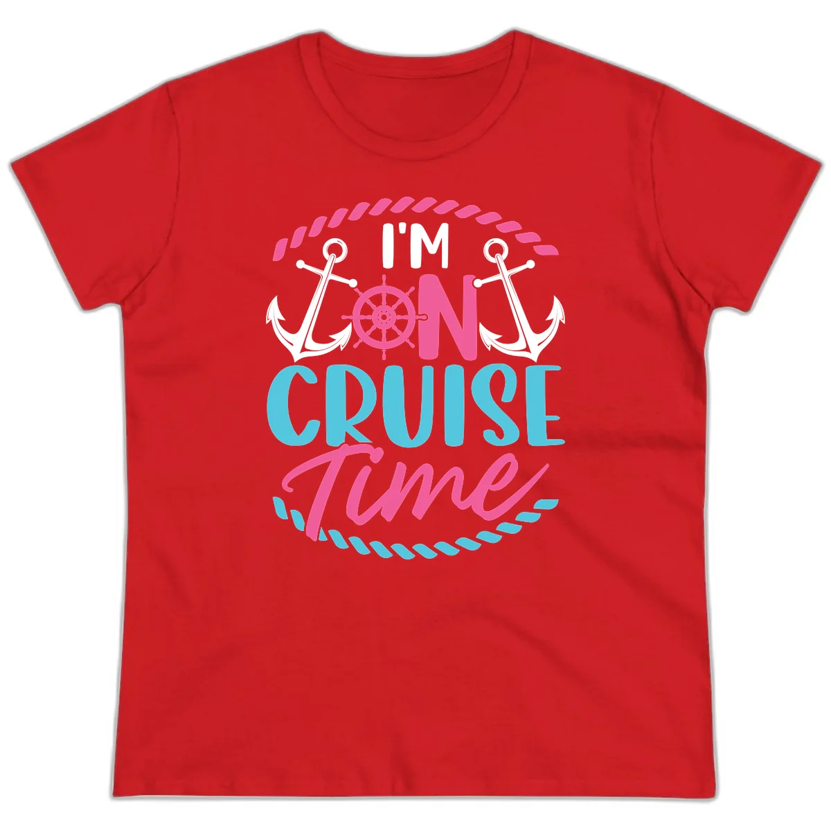 I'm On Cruise Time Ladies Tee in Red