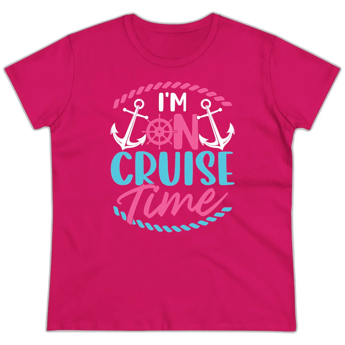 I'm On Cruise Time Ladies Tee in Heliconia