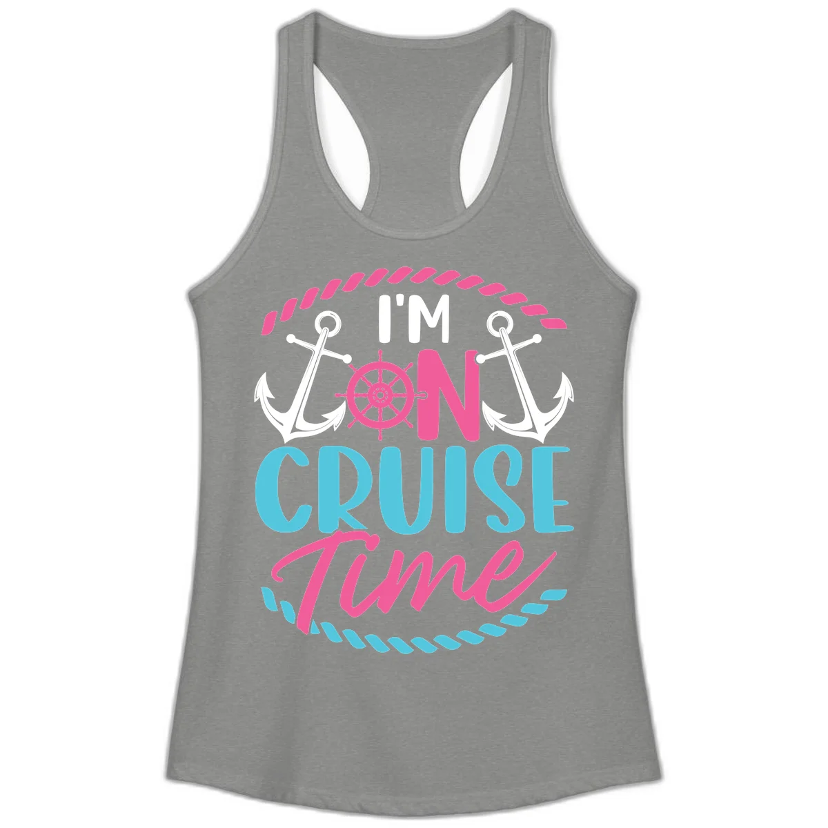 I'm On Cruise Time Ladies Tank in Heather Grey