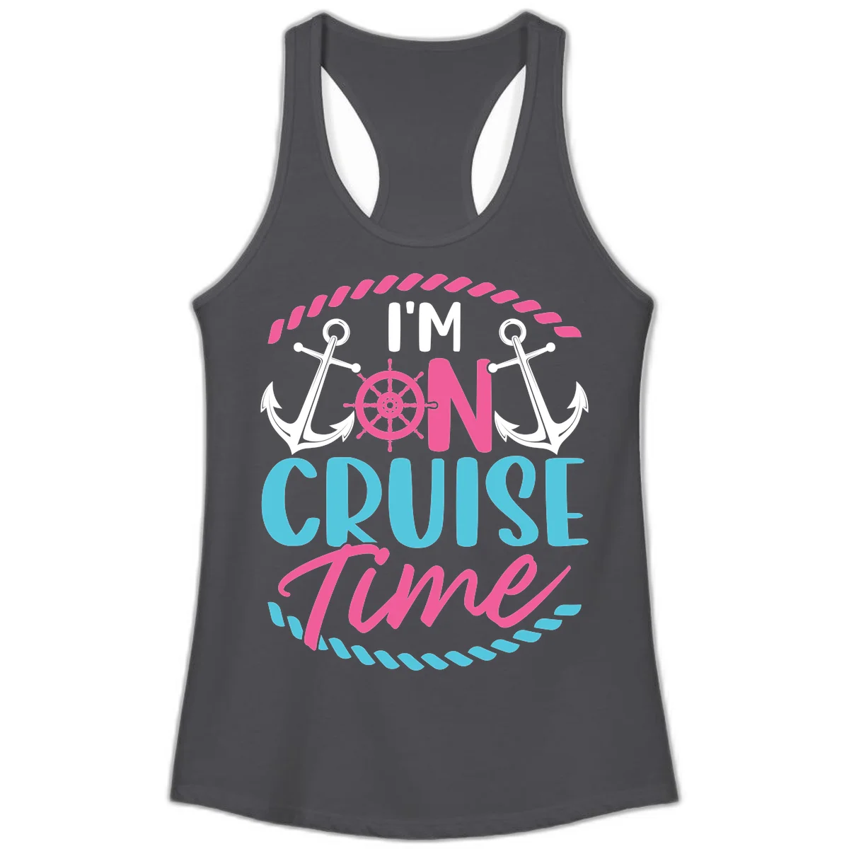 I'm On Cruise Time Ladies Tank in Solid Dark Gray