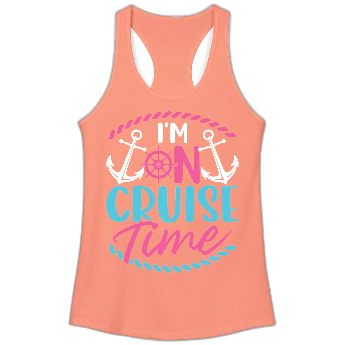 I'm On Cruise Time Ladies Tank in Solid Light Orange