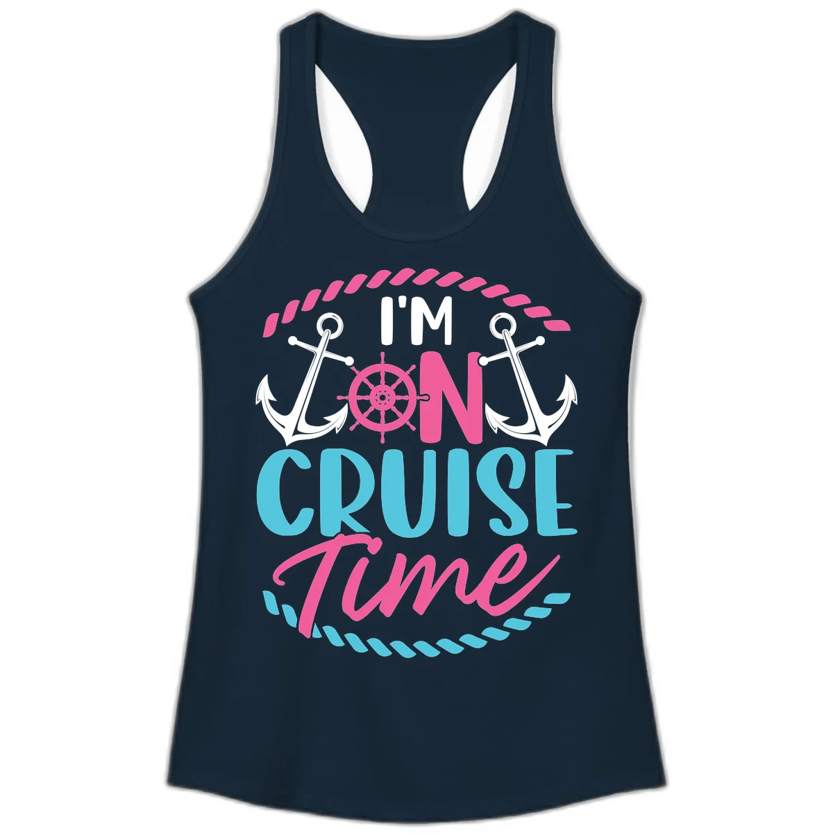 I'm On Cruise Time Ladies Tank in Solid Midnight Navy