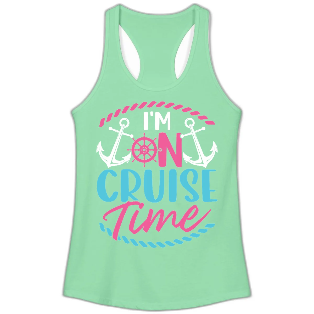 I'm On Cruise Time Ladies Tank in Solid Mint