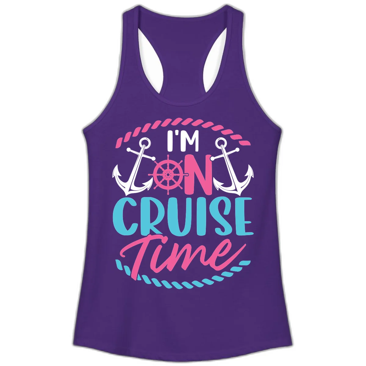 I'm On Cruise Time Ladies Tank in Solid Purple Rush
