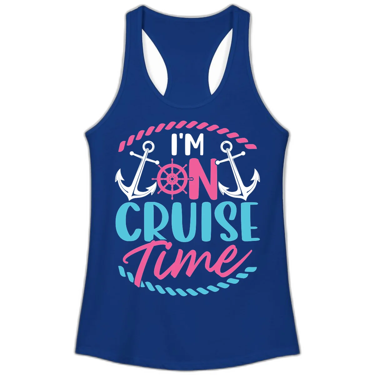 I'm On Cruise Time Ladies Tank in Solid Royal