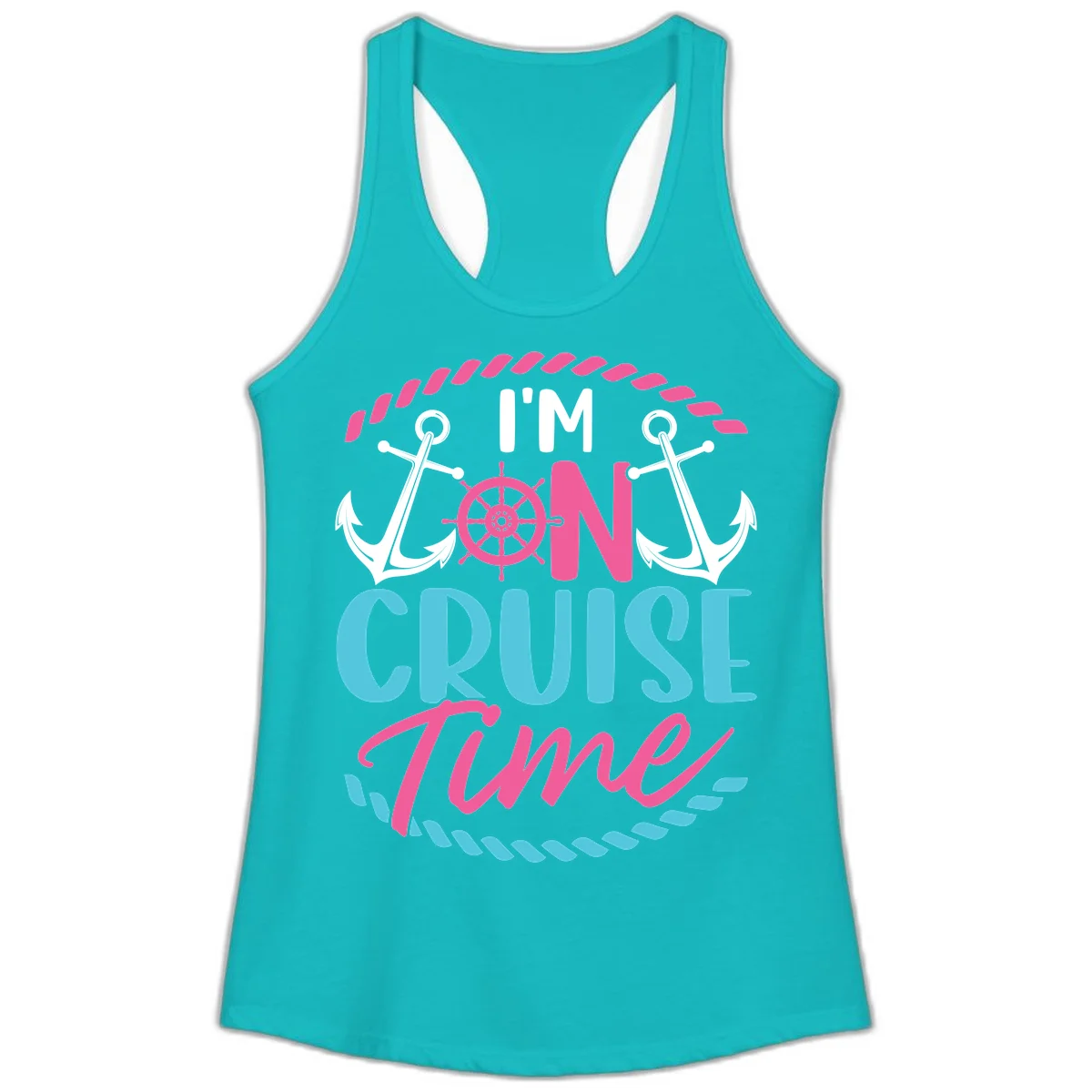 I'm On Cruise Time Ladies Tank in Tahiti Blue