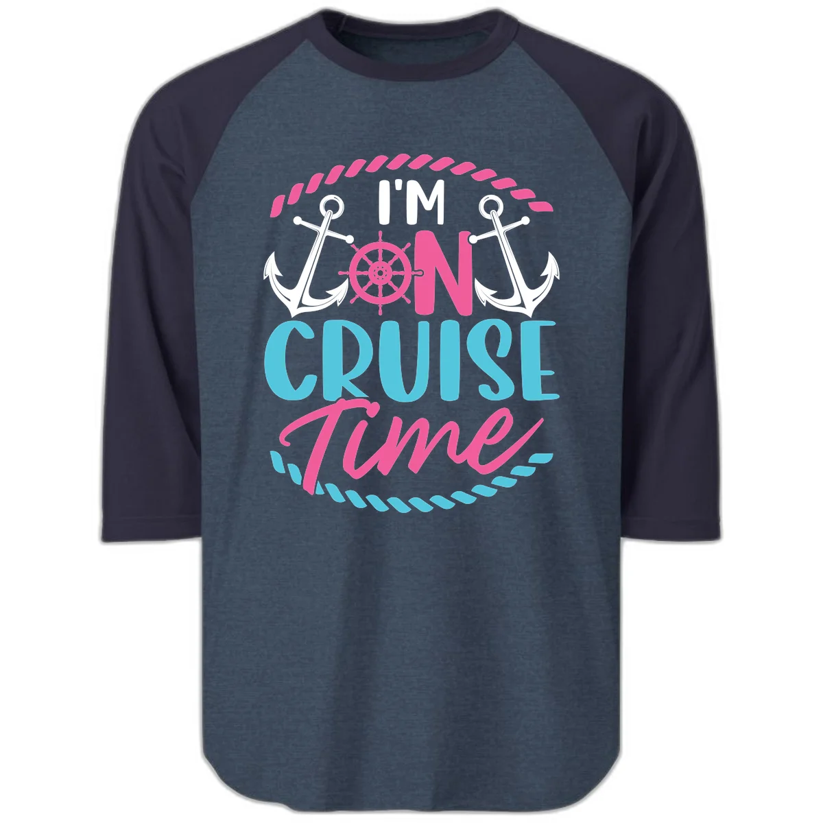I'm On Cruise Time Raglan 3/4 in Heather Denim Navy