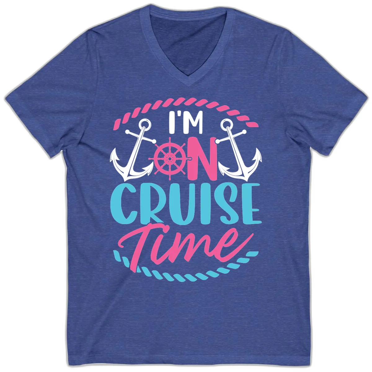 I'm On Cruise Time V-Neck in Heather True Royal