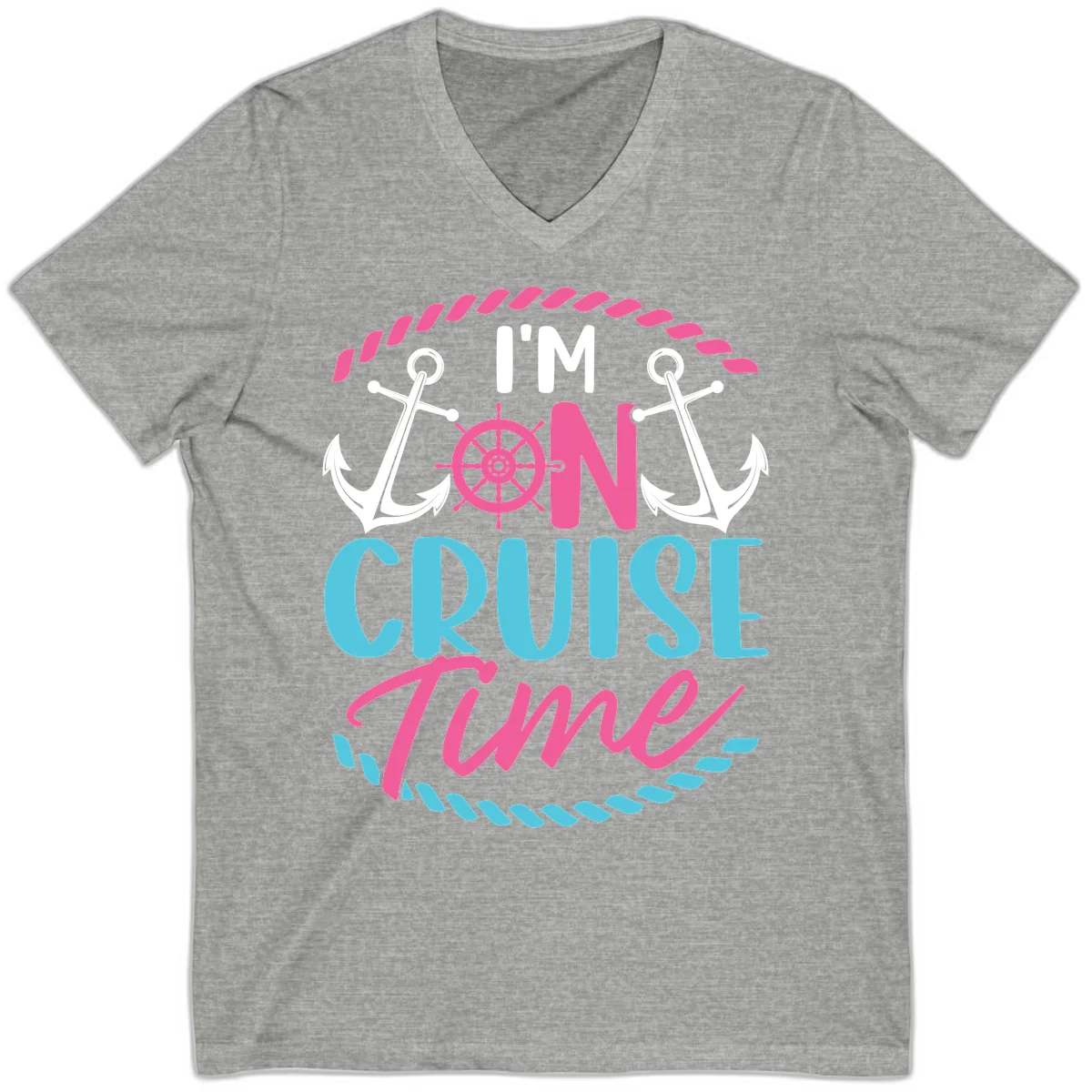 I'm On Cruise Time V-Neck in Athletic Heather