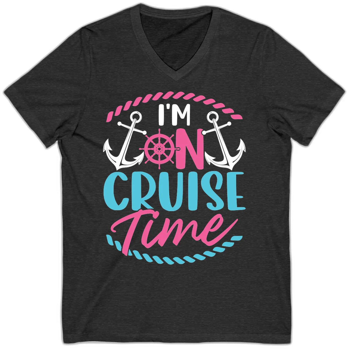 I'm On Cruise Time V-Neck in Dark Grey Heather