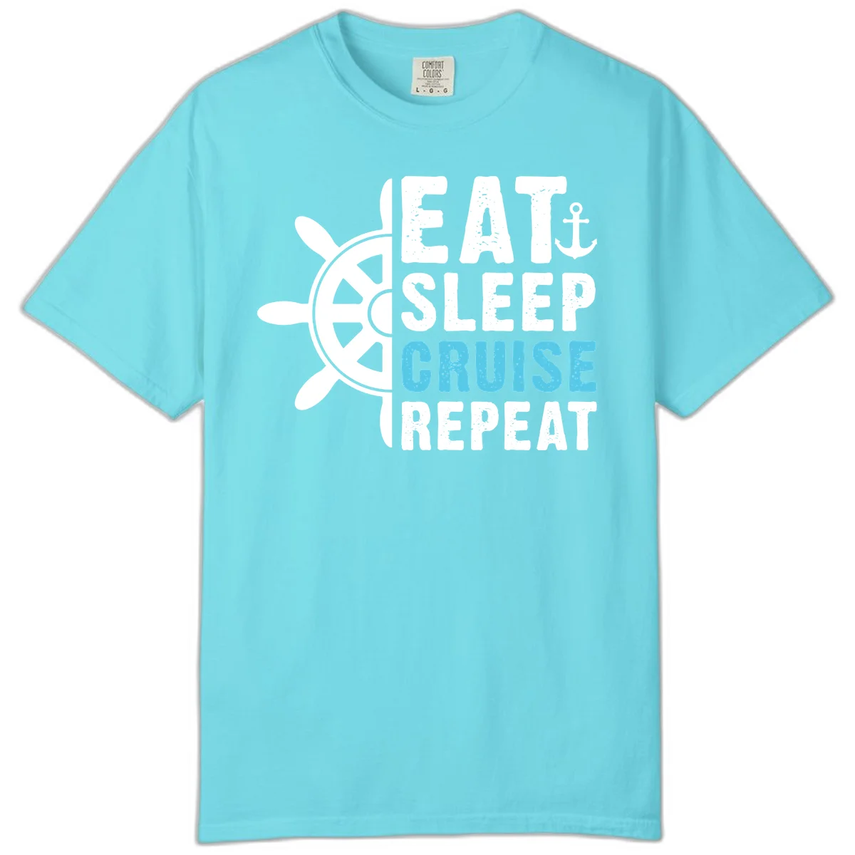 Eat Sleep Cruise Repeat Comfort Color Tee in Lagoon Blue
