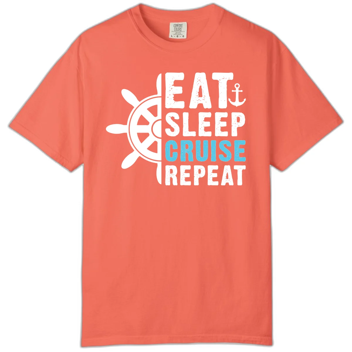 Eat Sleep Cruise Repeat Comfort Color Tee in Bright Salmon