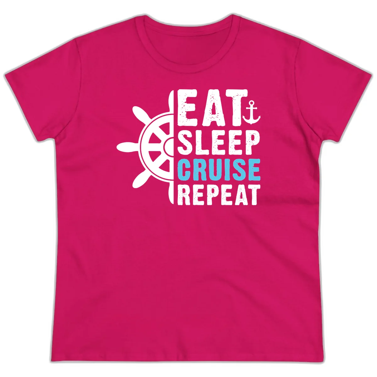 Eat Sleep Cruise Repeat Ladies Tee in Heliconia