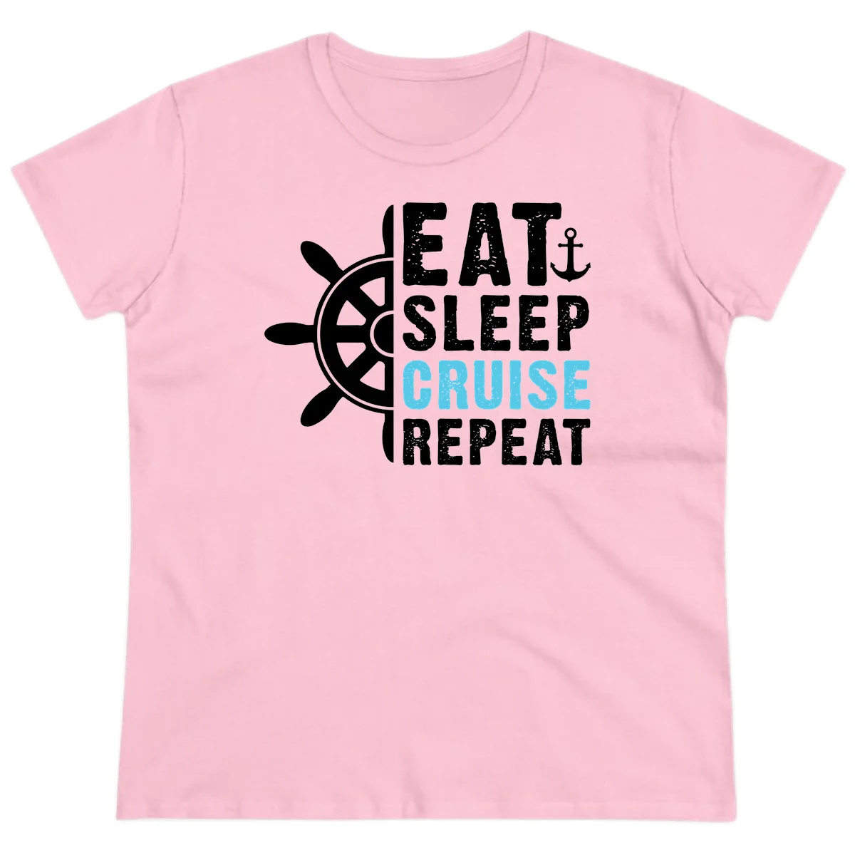 Eat Sleep Cruise Repeat Ladies Tee in Light Pink