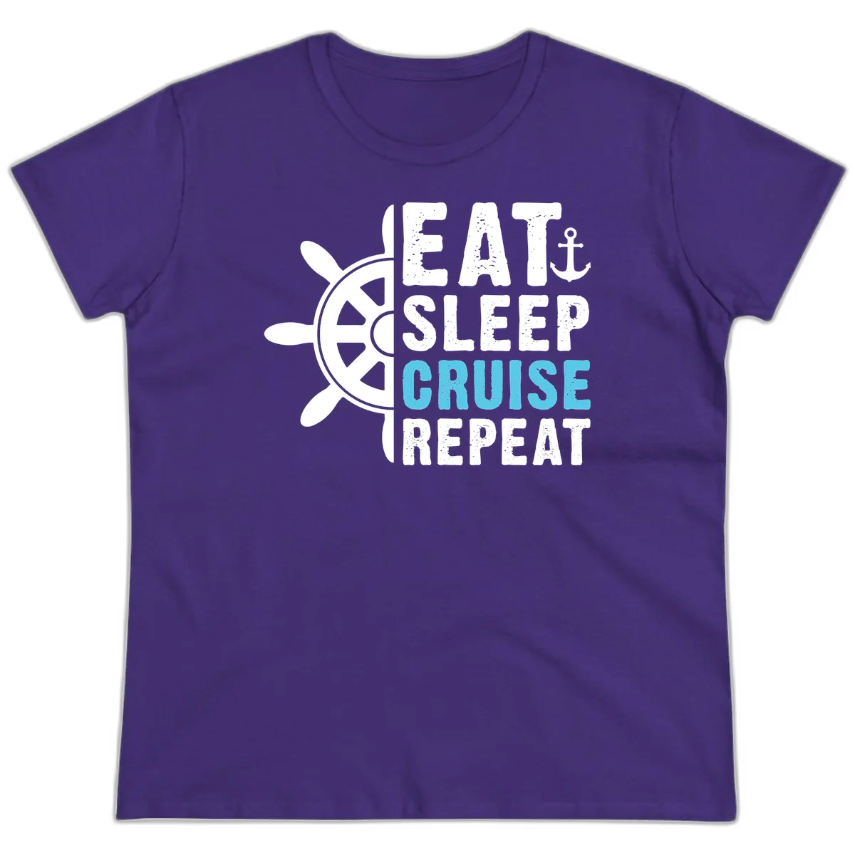 Eat Sleep Cruise Repeat Ladies Tee in Purple