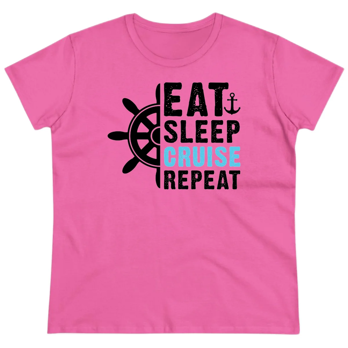 Eat Sleep Cruise Repeat Ladies Tee in Azalea
