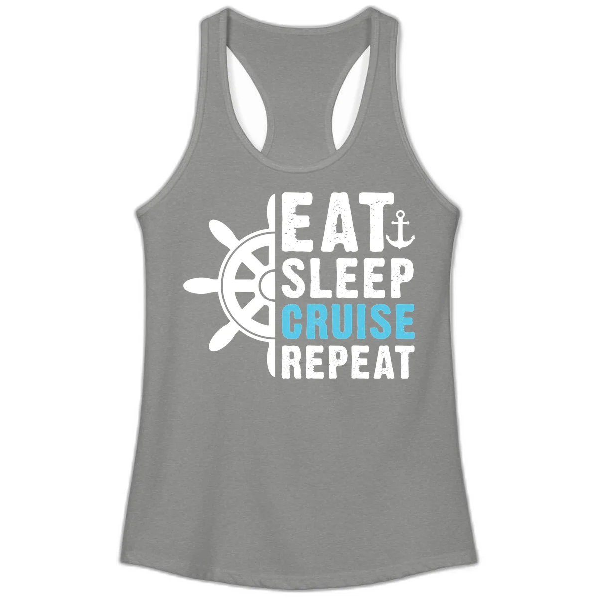 Eat Sleep Cruise Repeat Ladies Tank in Heather Grey