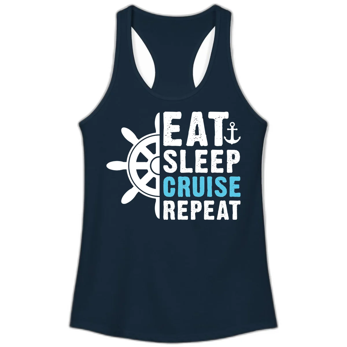 Eat Sleep Cruise Repeat Ladies Tank in Solid Midnight Navy