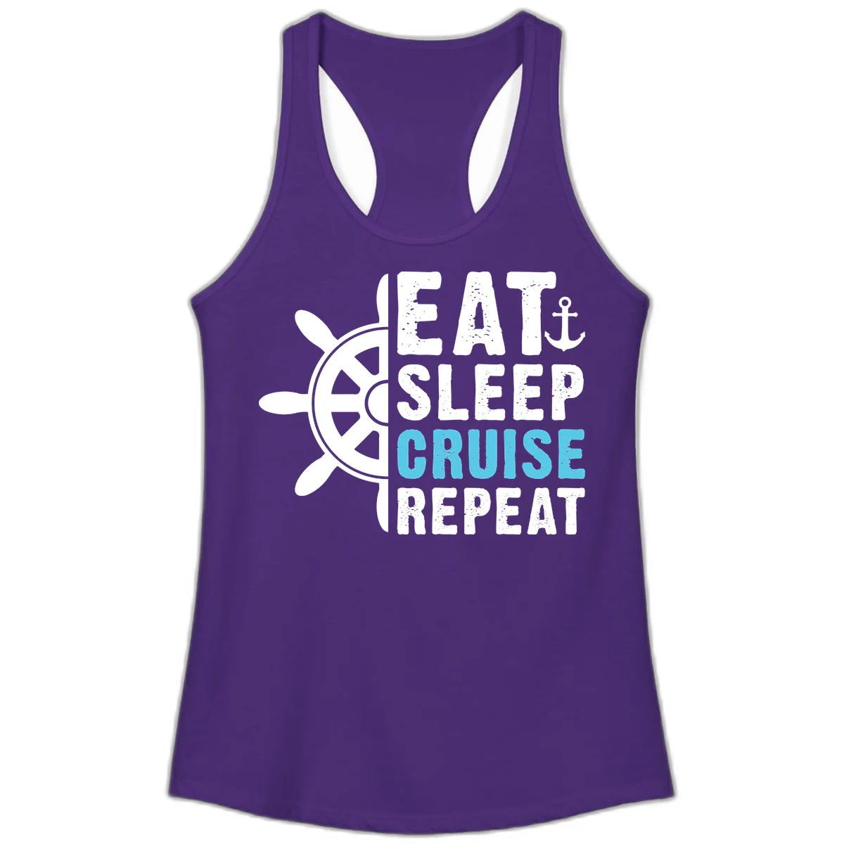 Eat Sleep Cruise Repeat Ladies Tank in Solid Purple Rush