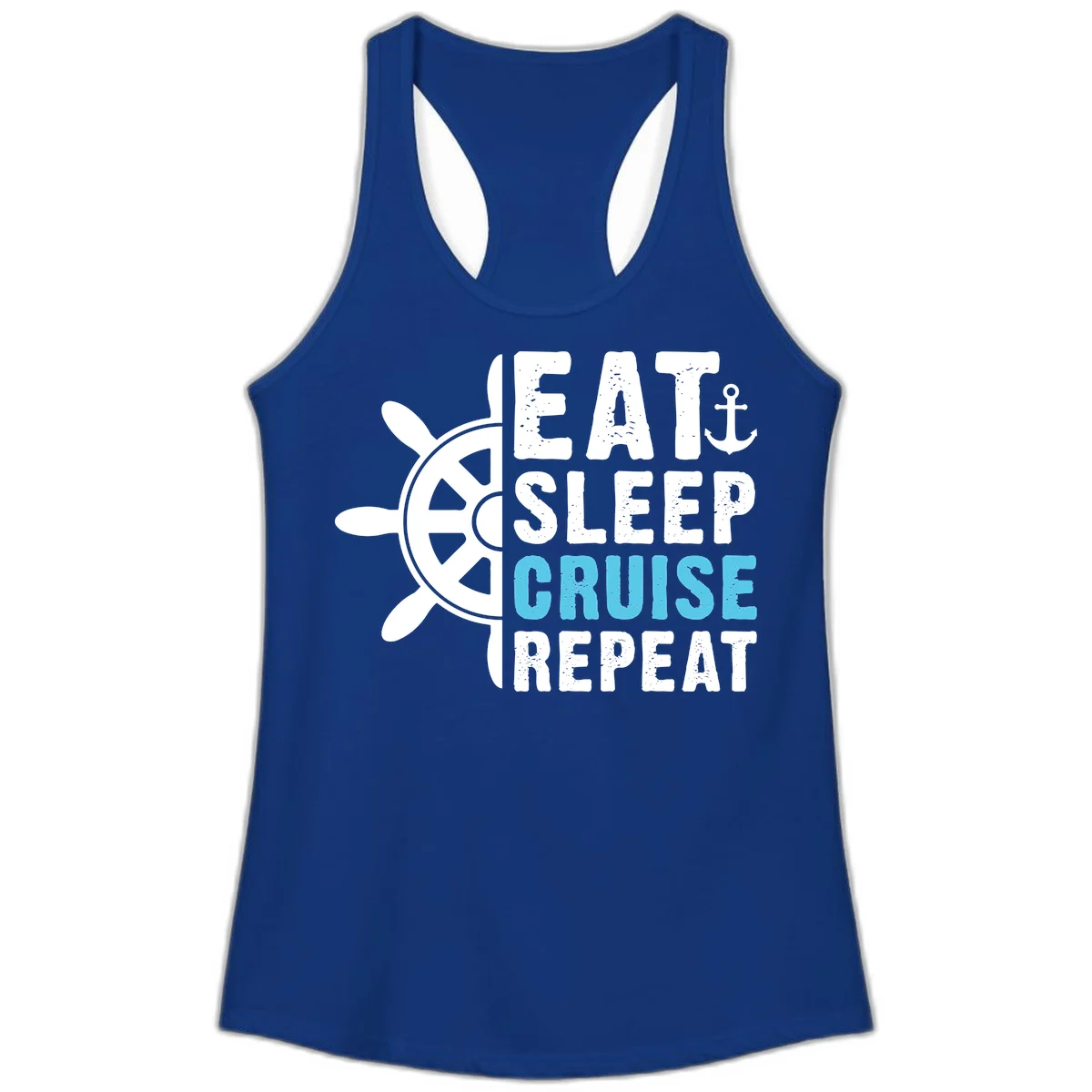 Eat Sleep Cruise Repeat Ladies Tank in Solid Royal