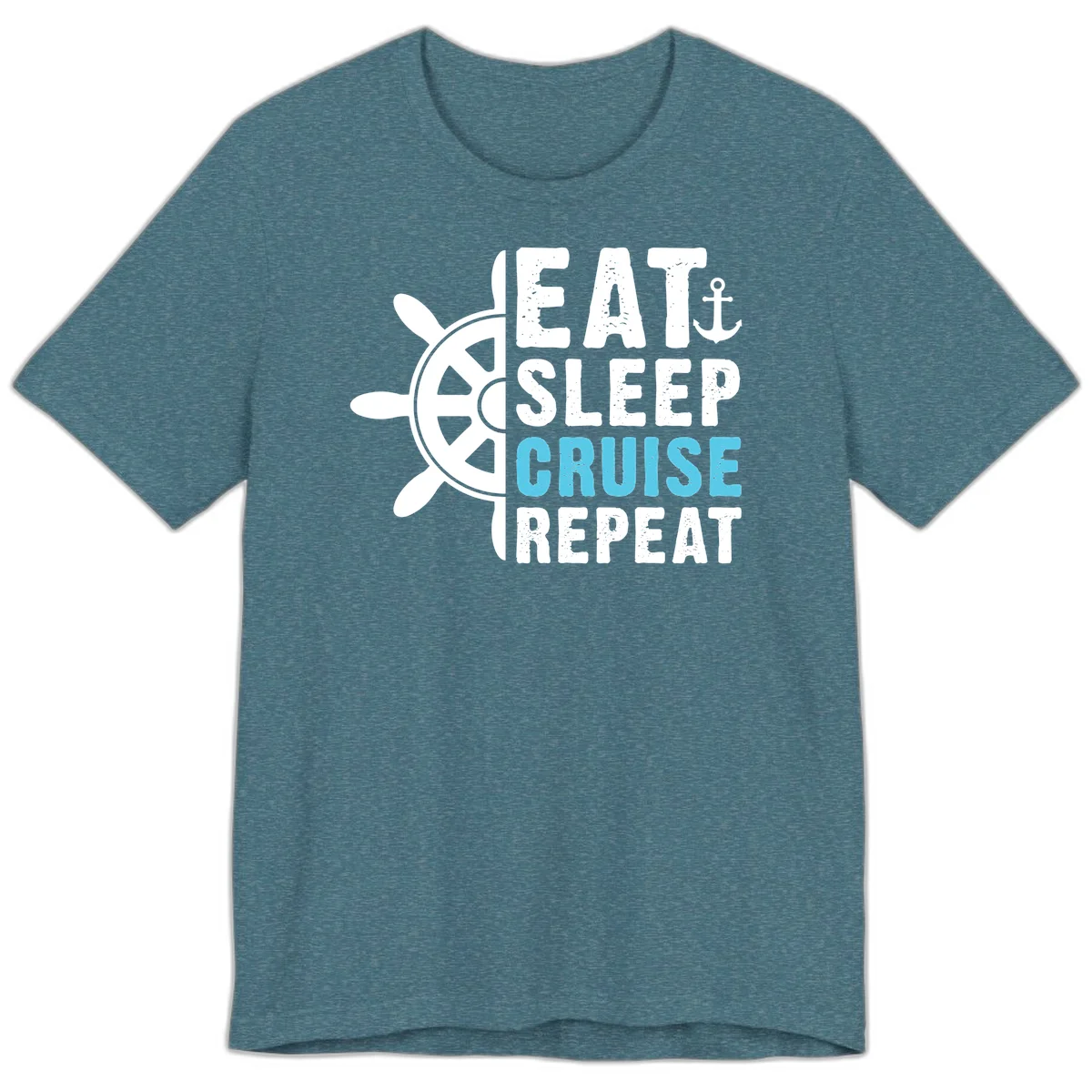 Eat Sleep Cruise Repeat Premium T-Shirt in Heather Deep Teal