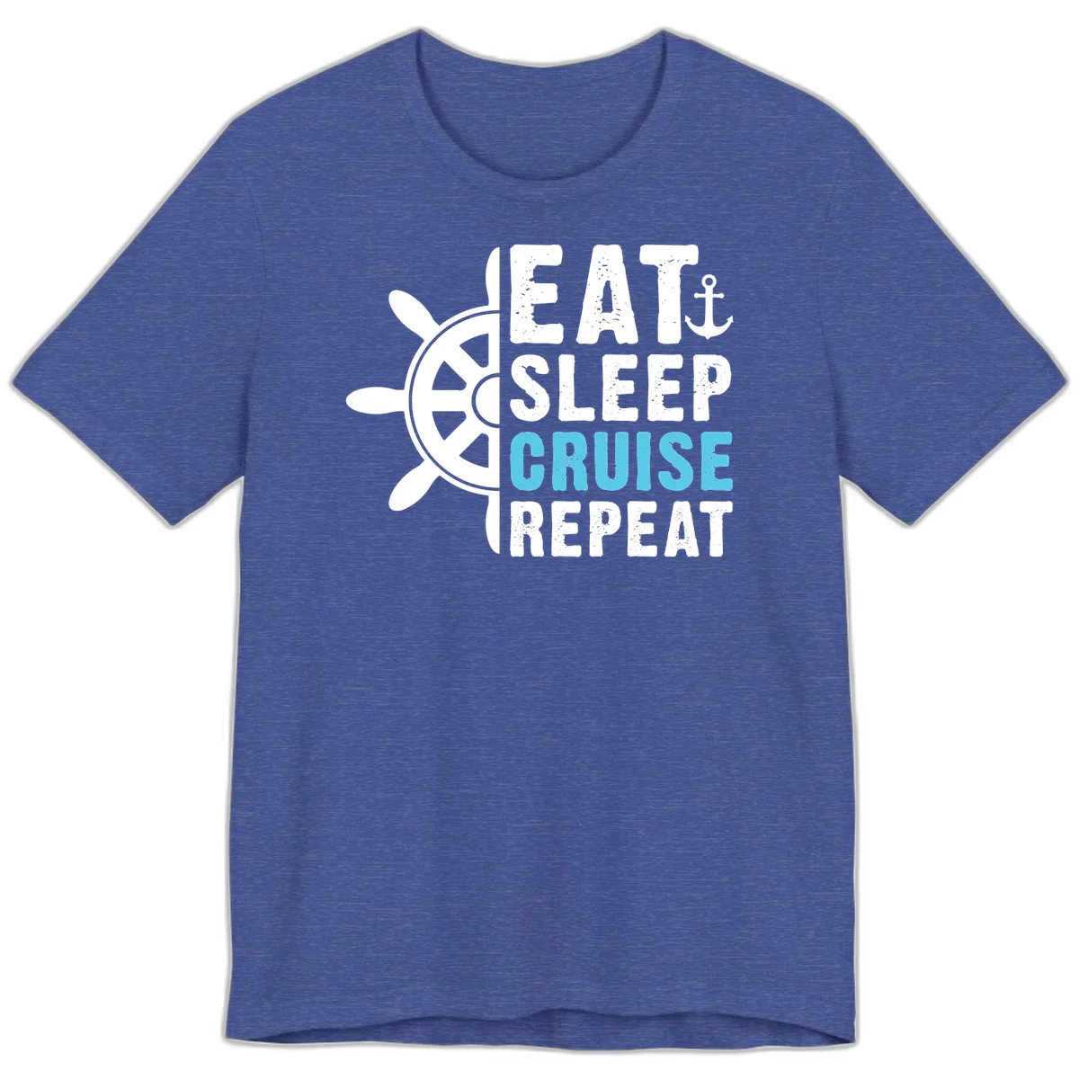 Eat Sleep Cruise Repeat Premium T-Shirt in Heather True Royal
