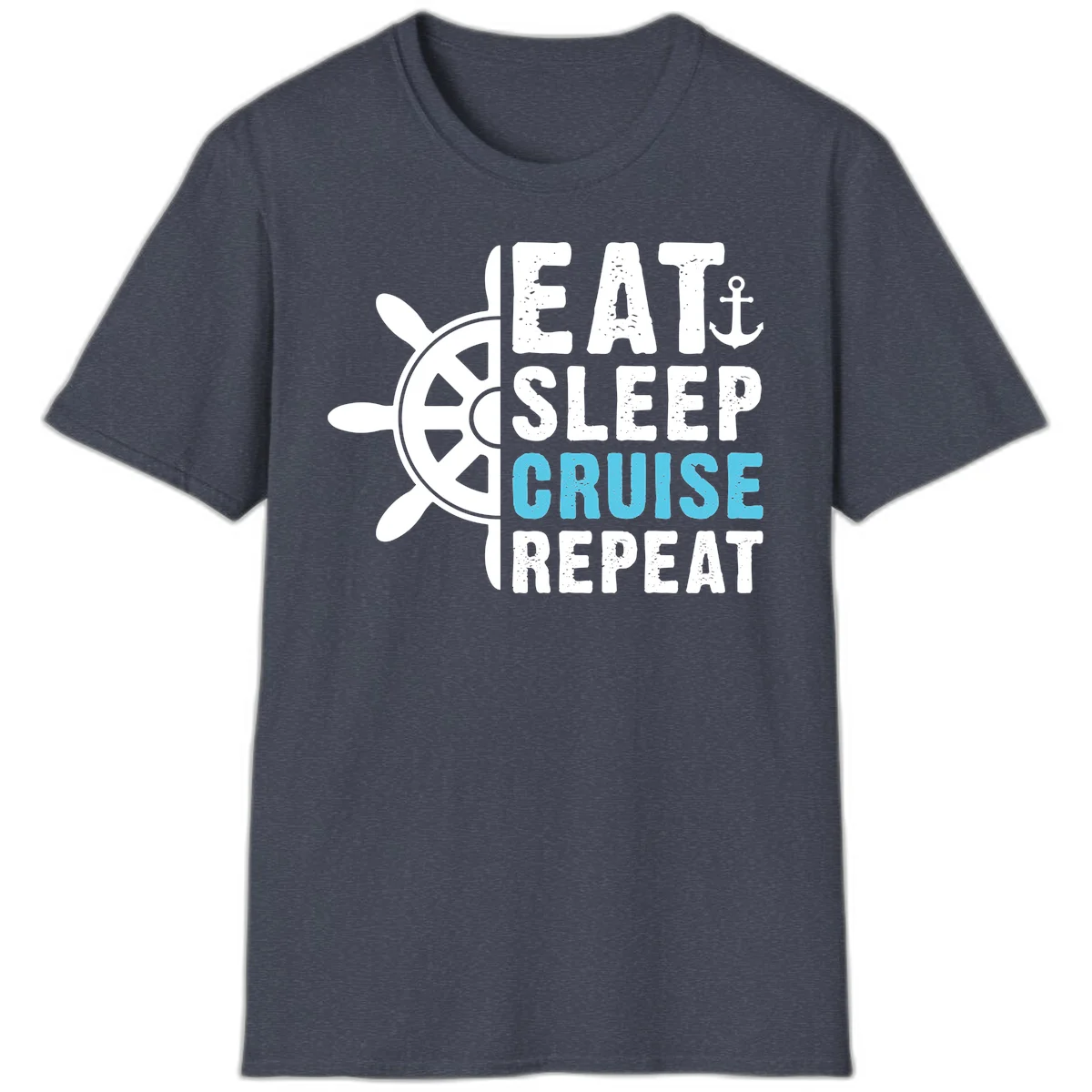 Eat Sleep Cruise Repeat T-Shirt in Heather Navy