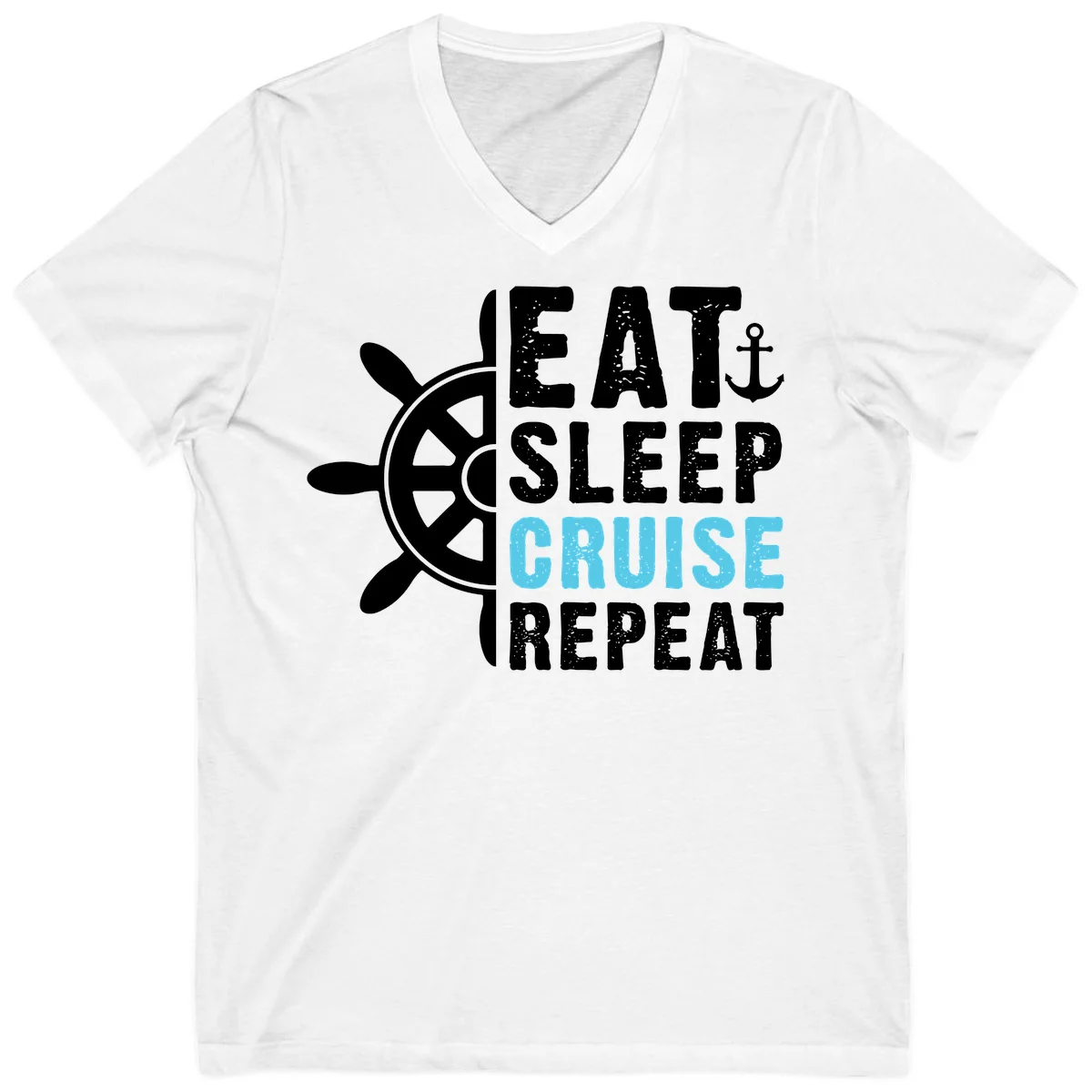 Eat Sleep Cruise Repeat V-Neck Tee in White