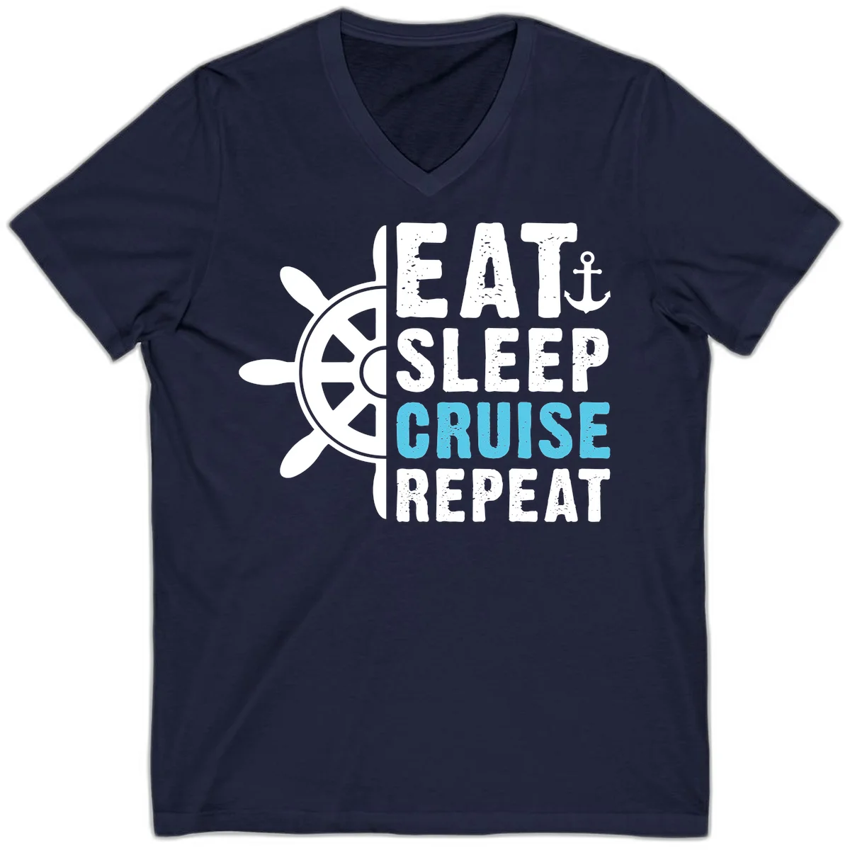 Eat Sleep Cruise Repeat V-Neck Tee in Navy