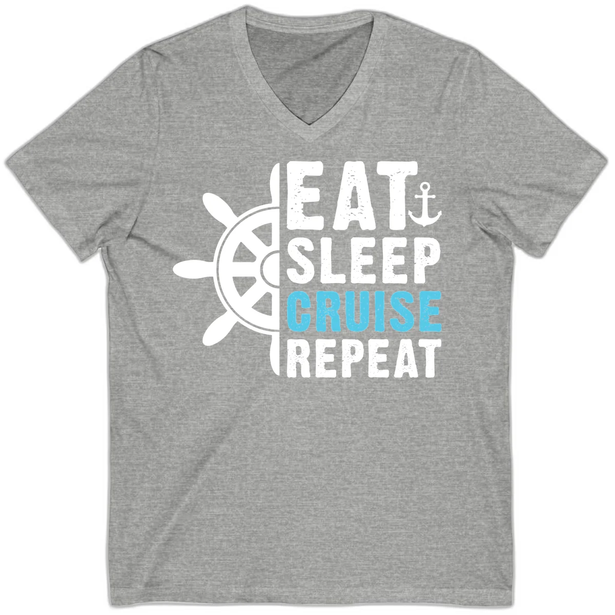 Eat Sleep Cruise Repeat V-Neck Tee in Athletic Heather