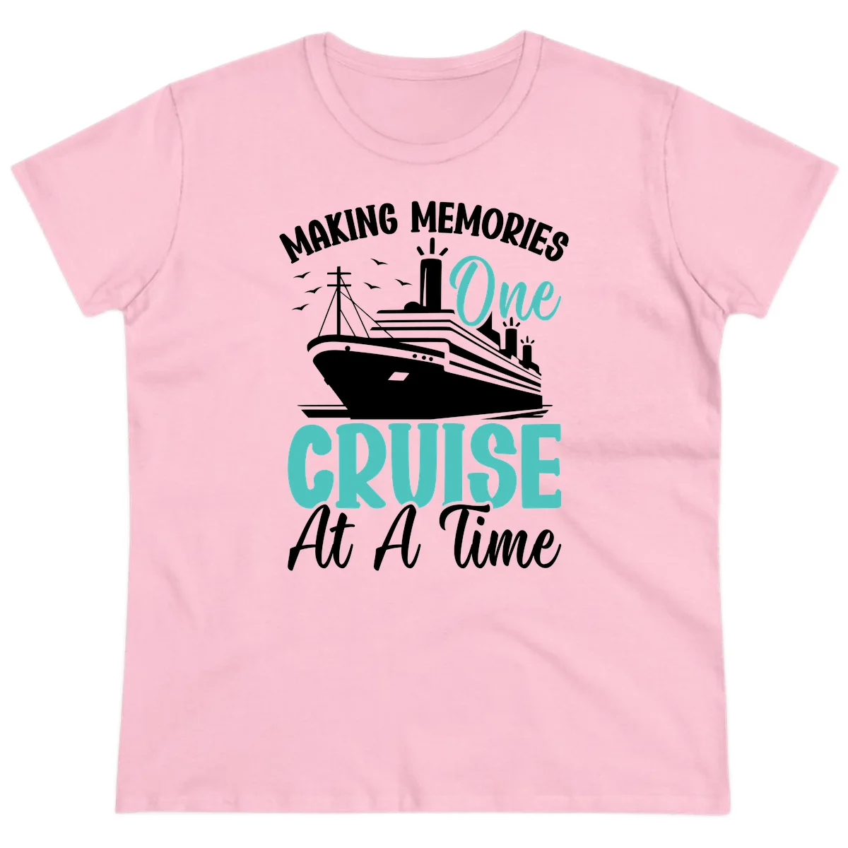 Making Memories One Cruise At A Time Ladies Tee in Light Pink