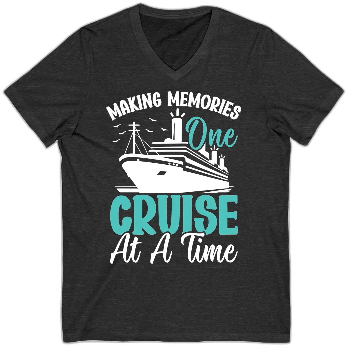 Making Memories One Cruise At A Time V-Neck in Dark Grey Heather