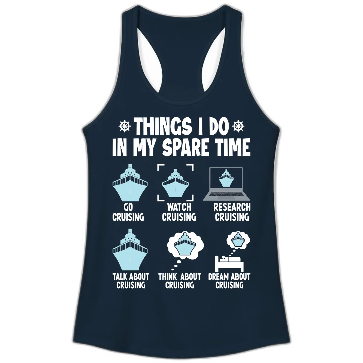 Things I Do In My Spare Time Cruising Ladies Tank in Solid Midnight Navy