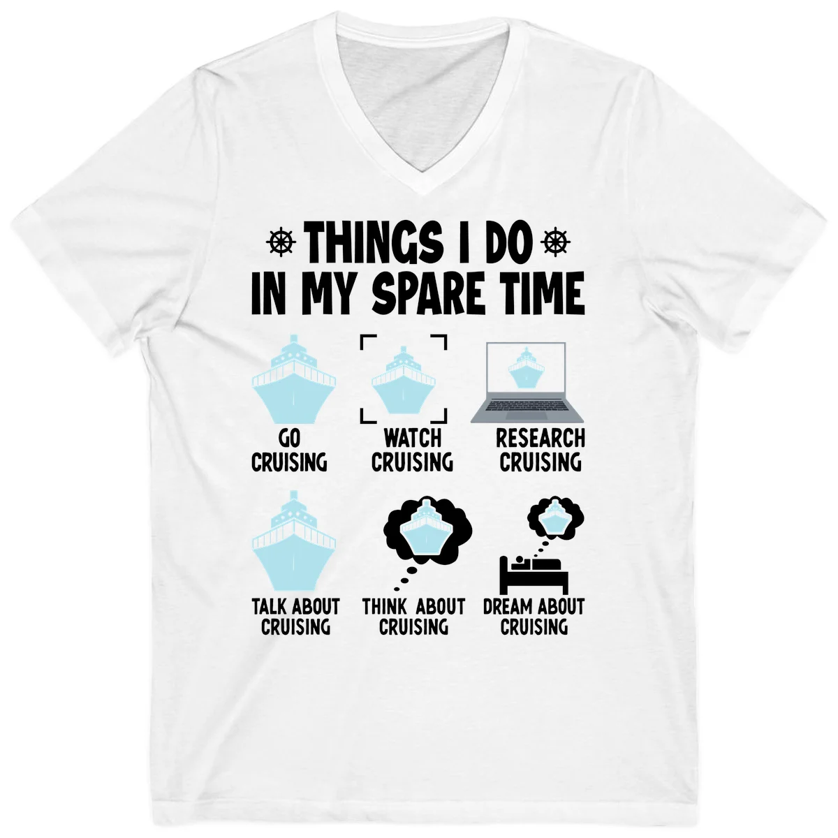 Things I Do In My Spare Time Cruising V-Neck in White