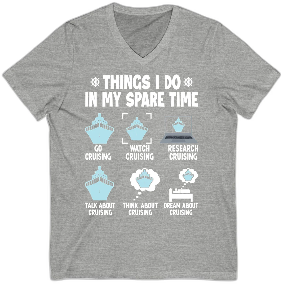 Things I Do In My Spare Time Cruising V-Neck in Athletic Heather