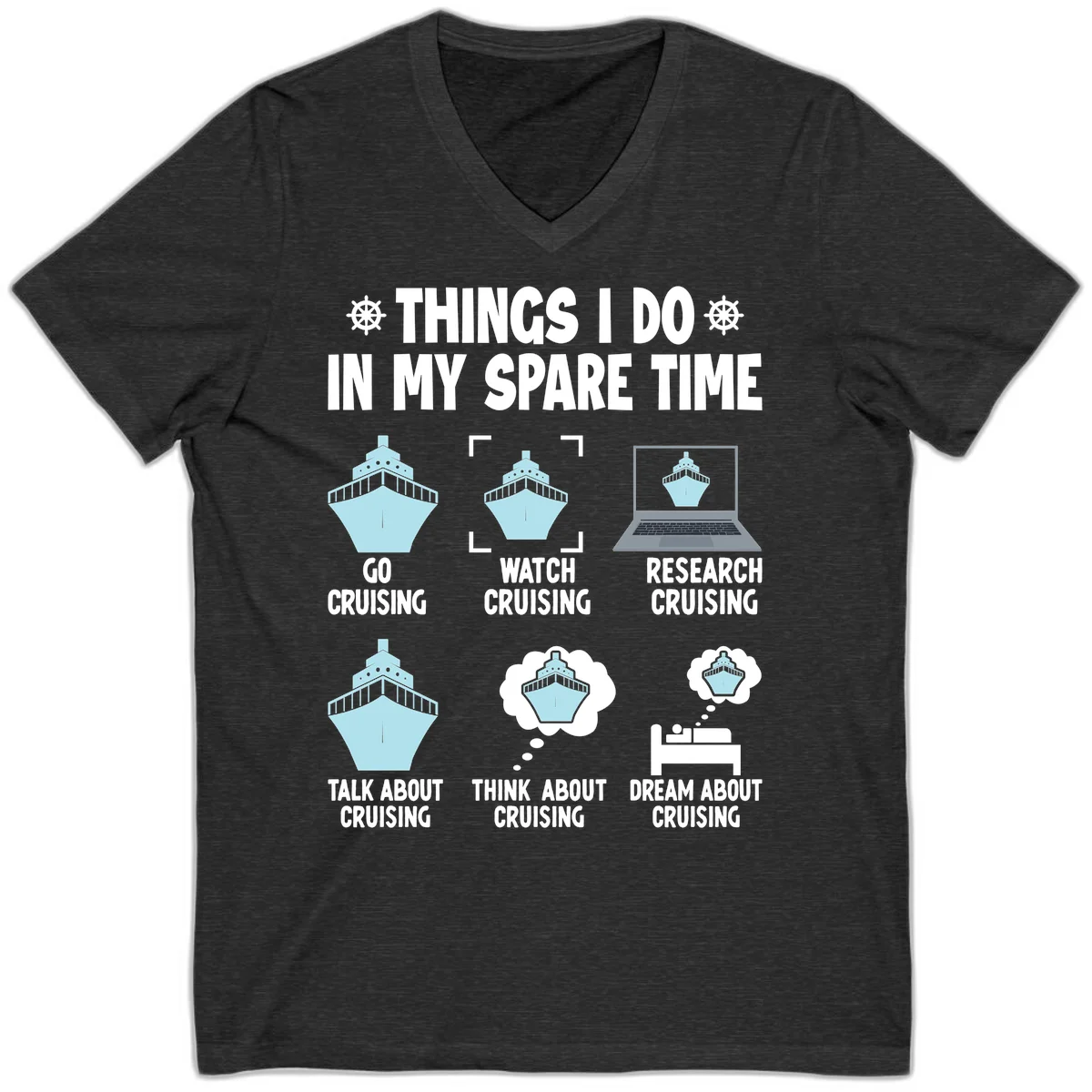 Things I Do In My Spare Time Cruising V-Neck in Dark Grey Heather