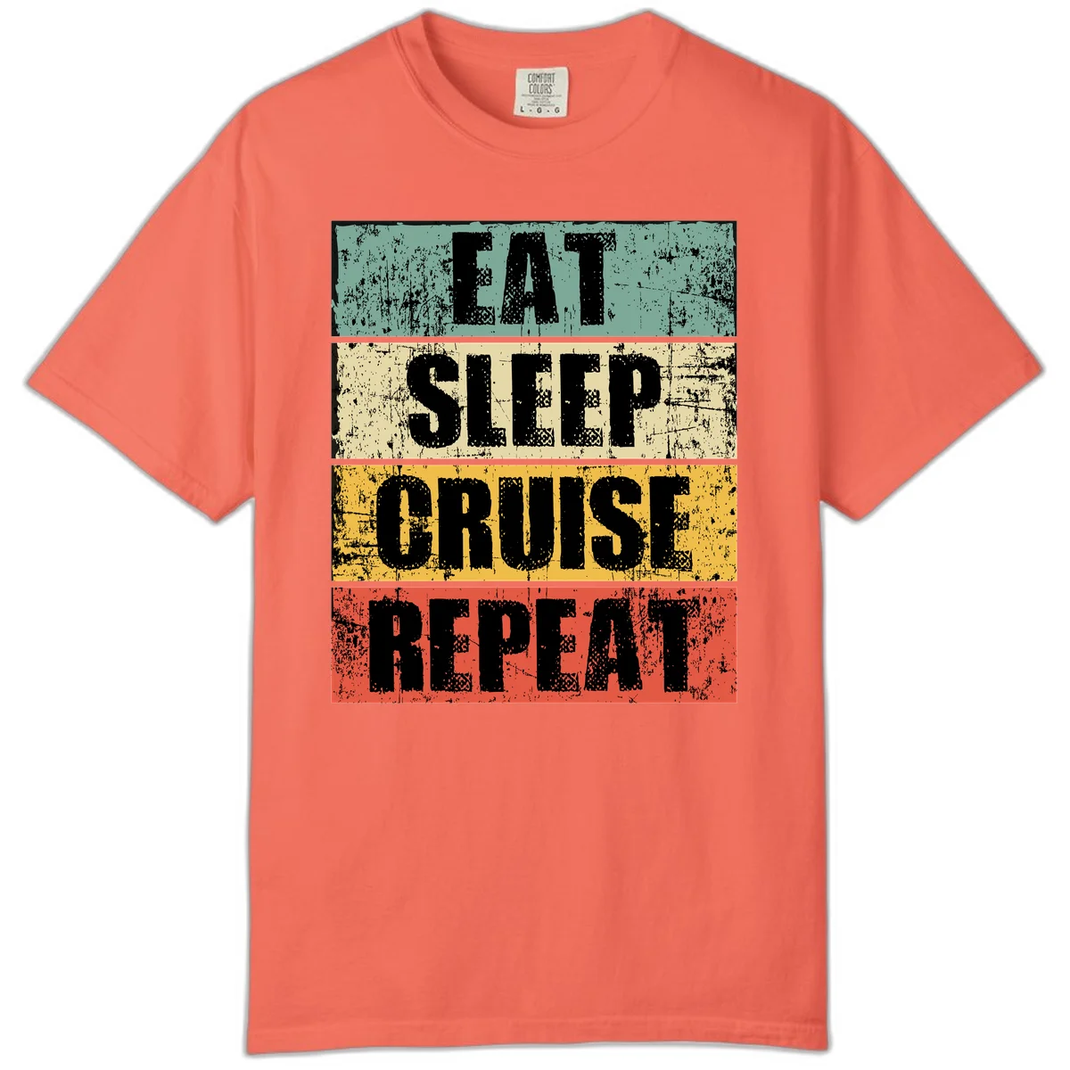 Eat Sleep Cruise Repeat Comfort Color T-Shirt in Bright Salmon
