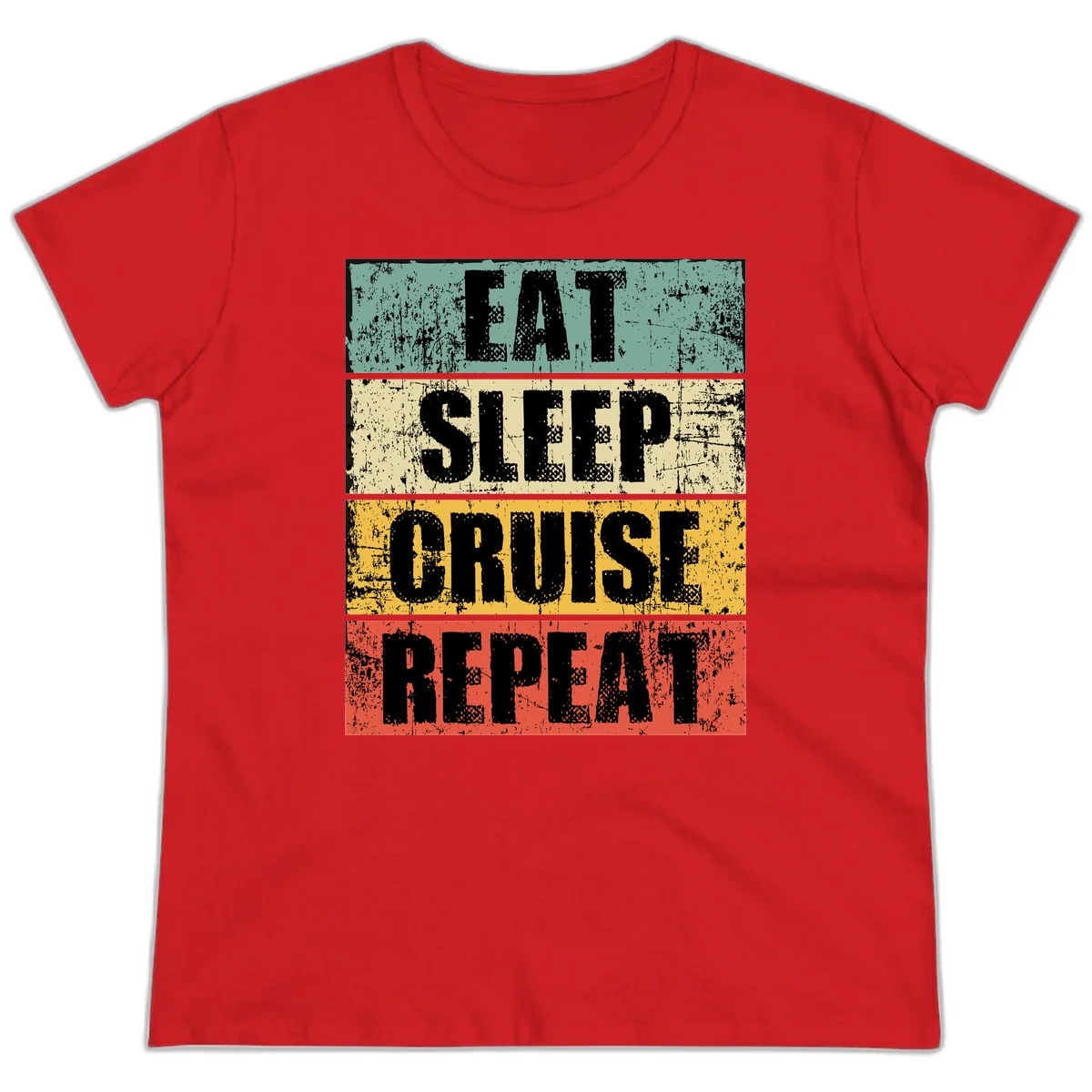 Eat Sleep Cruise Repeat Ladies Tee in Red