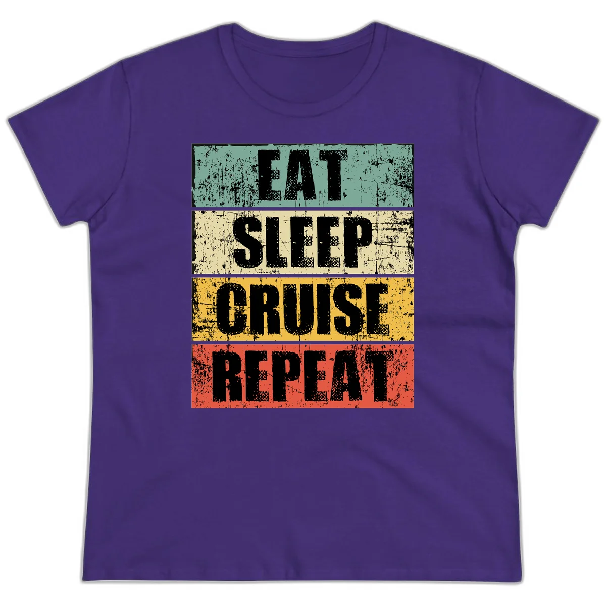 Eat Sleep Cruise Repeat Ladies Tee in Purple