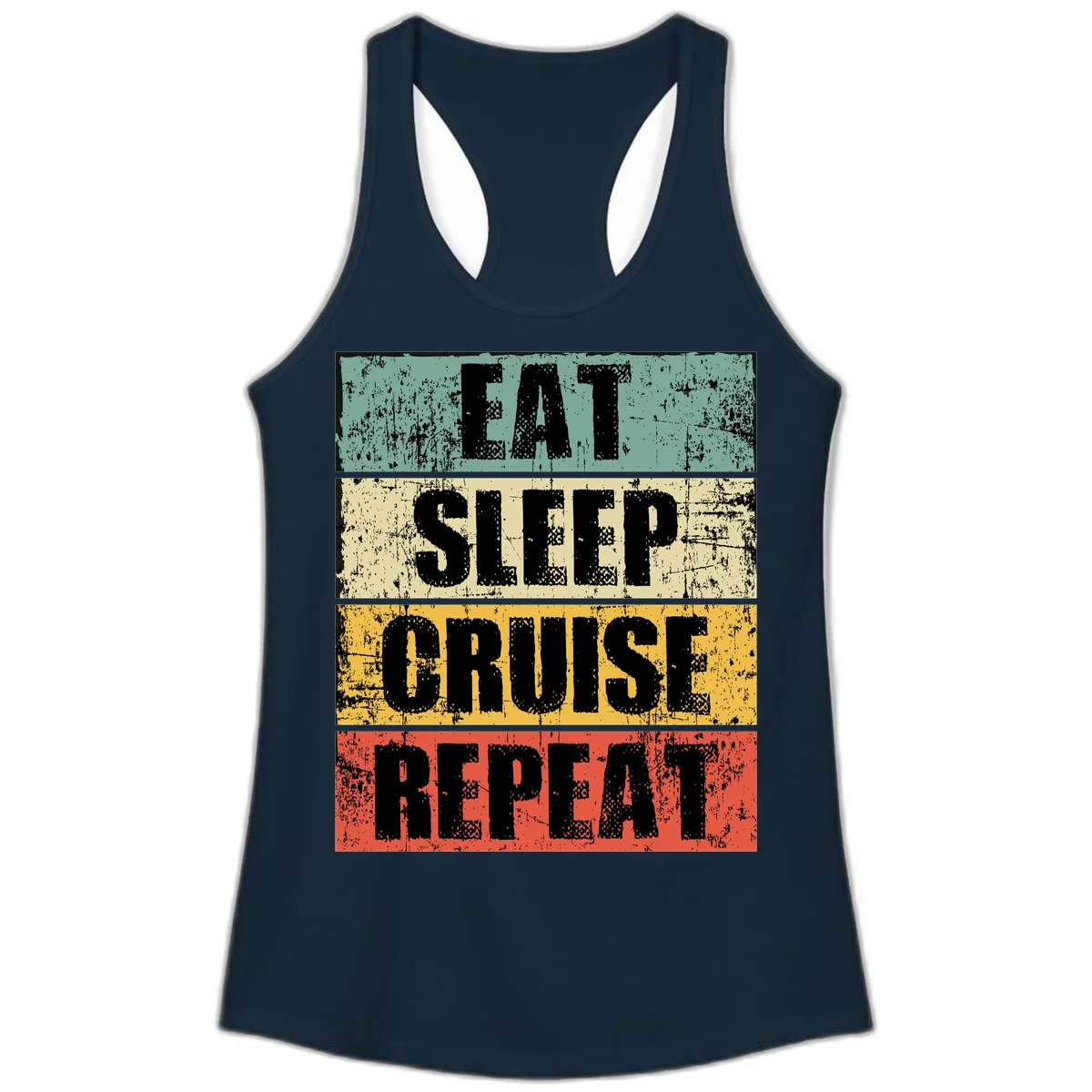 Eat Sleep Cruise Repeat Ladies Tank in Solid Midnight Navy